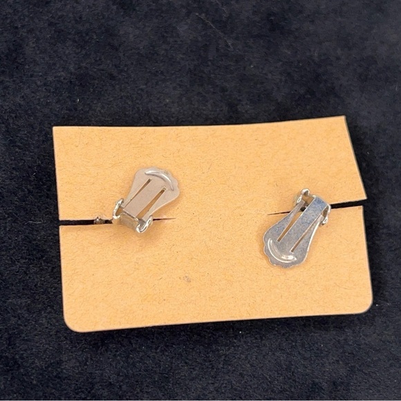 VINTAGE SILVER BLUE CLIP ON EARRINGS RETRO WEDDING EVENT FORMAL - Picture 4 of 6